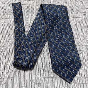 Vintage Fendi navy blue chain plaid Italian silk tie